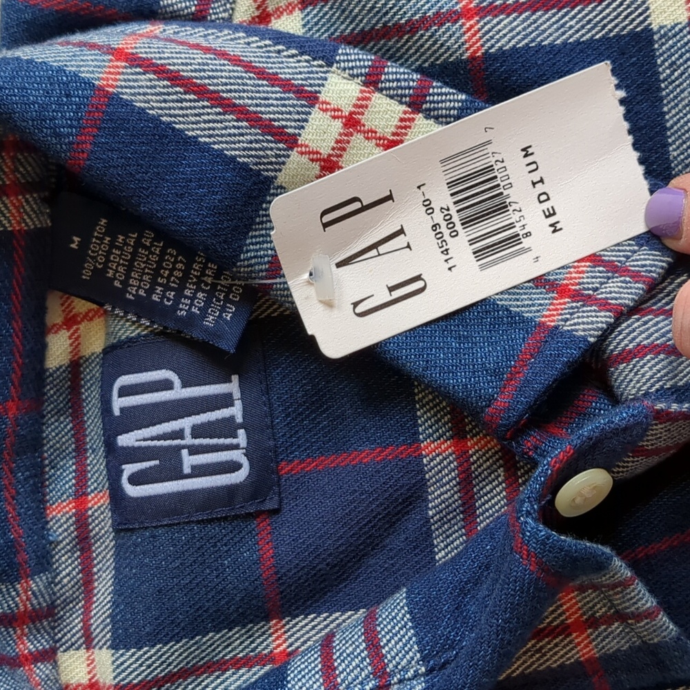GAP Men's Blue Plaid Shirt Flannel Vintage NWT Medium 90s Retro Y2K